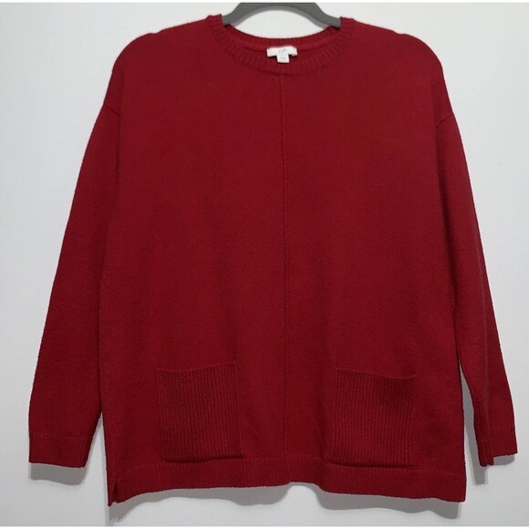 J Jill Sweater Red Crew Neck Pullover Front Pockets Oversized Size XS - Picture 1 of 8